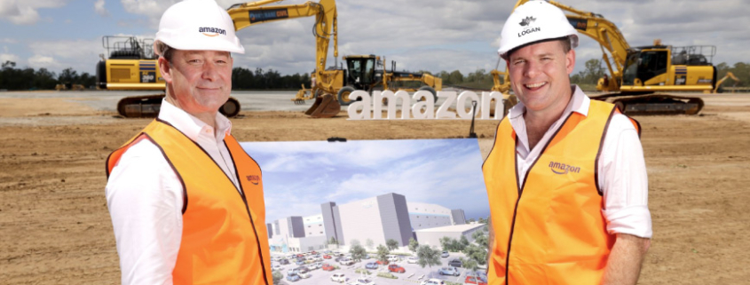 Wayne Angus, Amazon Australia’s director of operations, and Jon Raven, Mayor of Logan