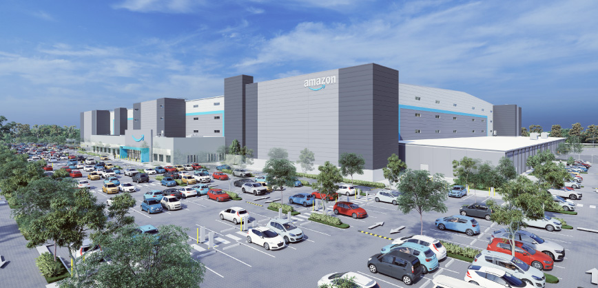 Render of the Amazon Robotic Fulfilment Centre set to be built in Logan