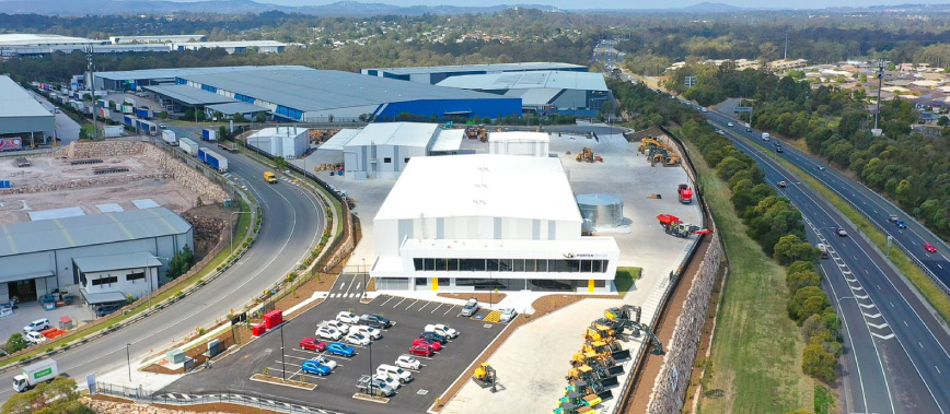 Aerial photo of Porter Group's head office adjacent to the Logan motorway