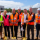 Representatives from Newmann Steel, Stockland and Logan City Council at sod turn ceremony